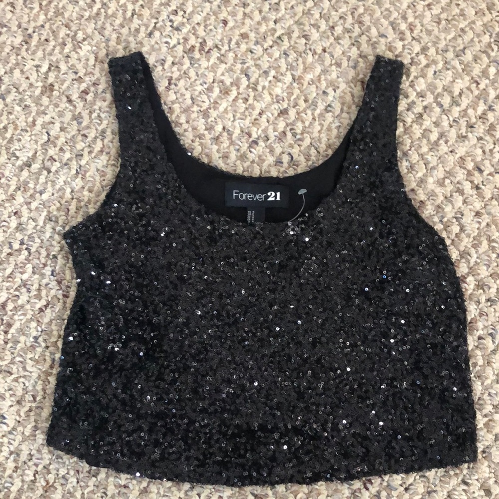 Forever 21 - Sequin Sleeveless Crop Top - Black
